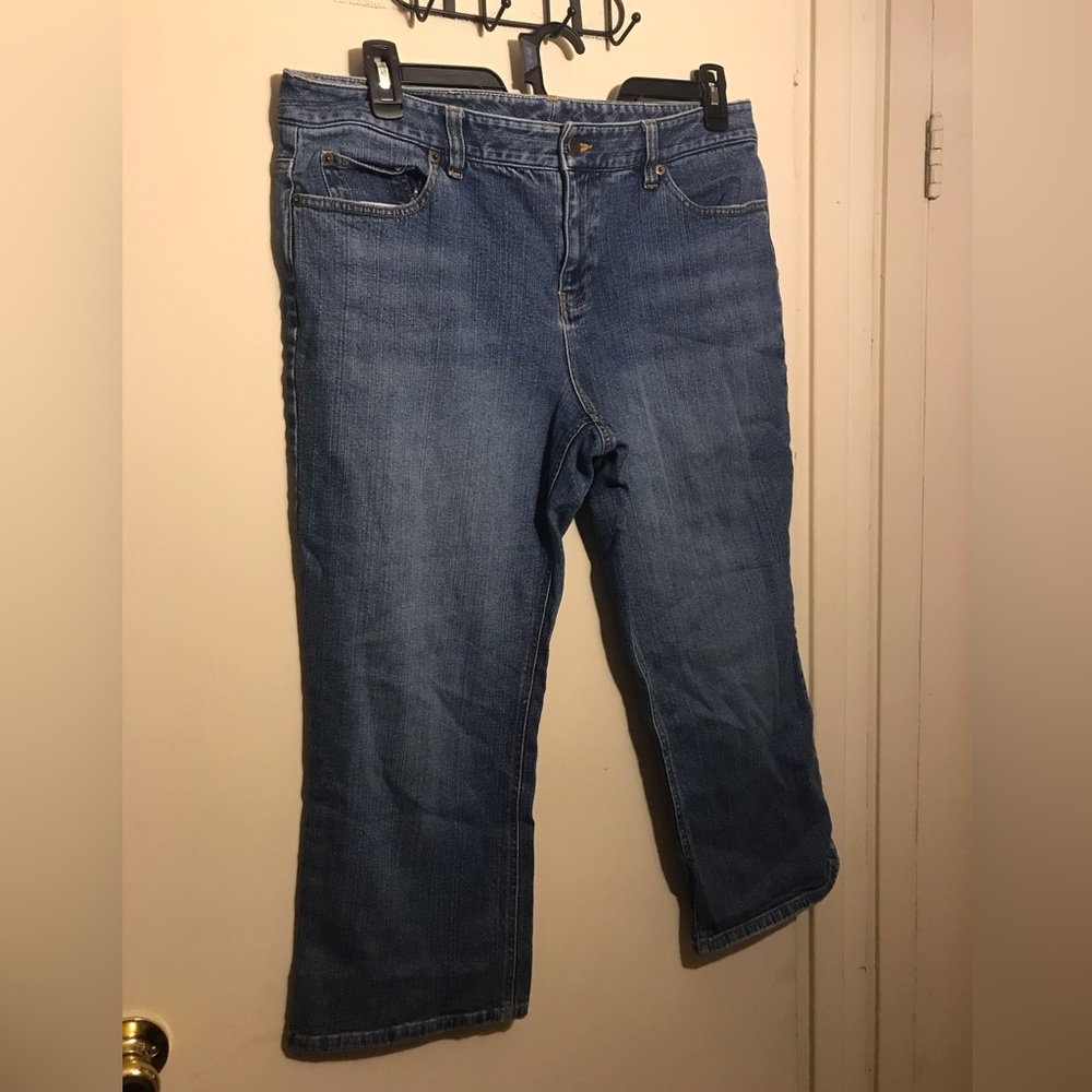 Anne Taylor Loft High Rise Wide Leg Cropped Denim Jeans Size 14